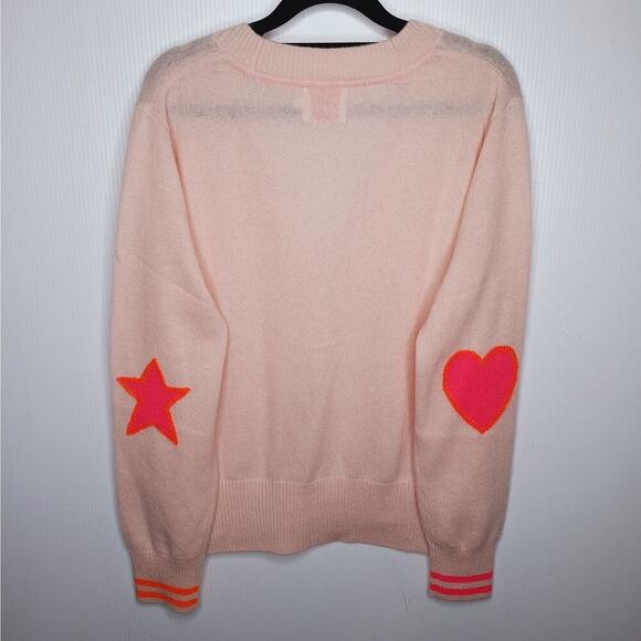 Brodie Elbow Patch Cardigan 100% Cashmere Large Varsity Stripe Preppy Academia - Picture 4 of 16